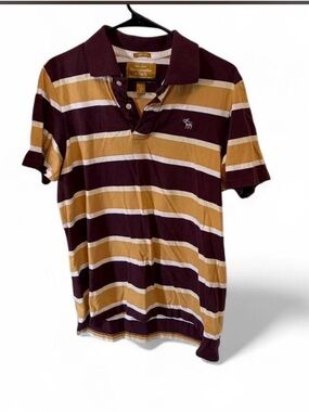 VINTAGE!!!Abercrombie & Fitch Maroon and Mustard Striped Polo